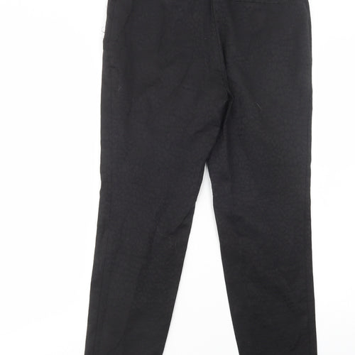 M & Co Womens Black Animal Print Cotton Dress Pants Trousers Size 8 L28 in Regular Button