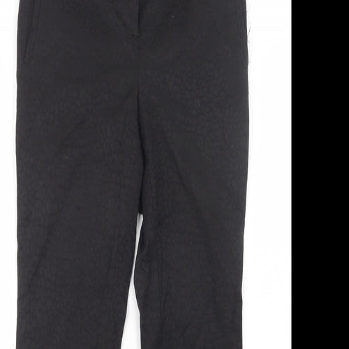 M & Co Womens Black Animal Print Cotton Dress Pants Trousers Size 8 L28 in Regular Button