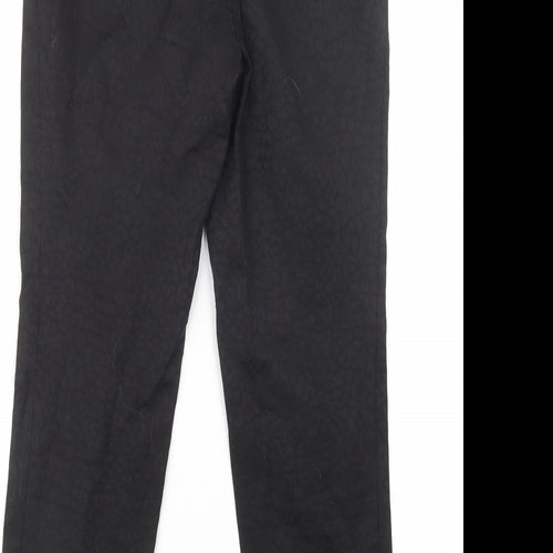 M & Co Womens Black Animal Print Cotton Dress Pants Trousers Size 8 L28 in Regular Button