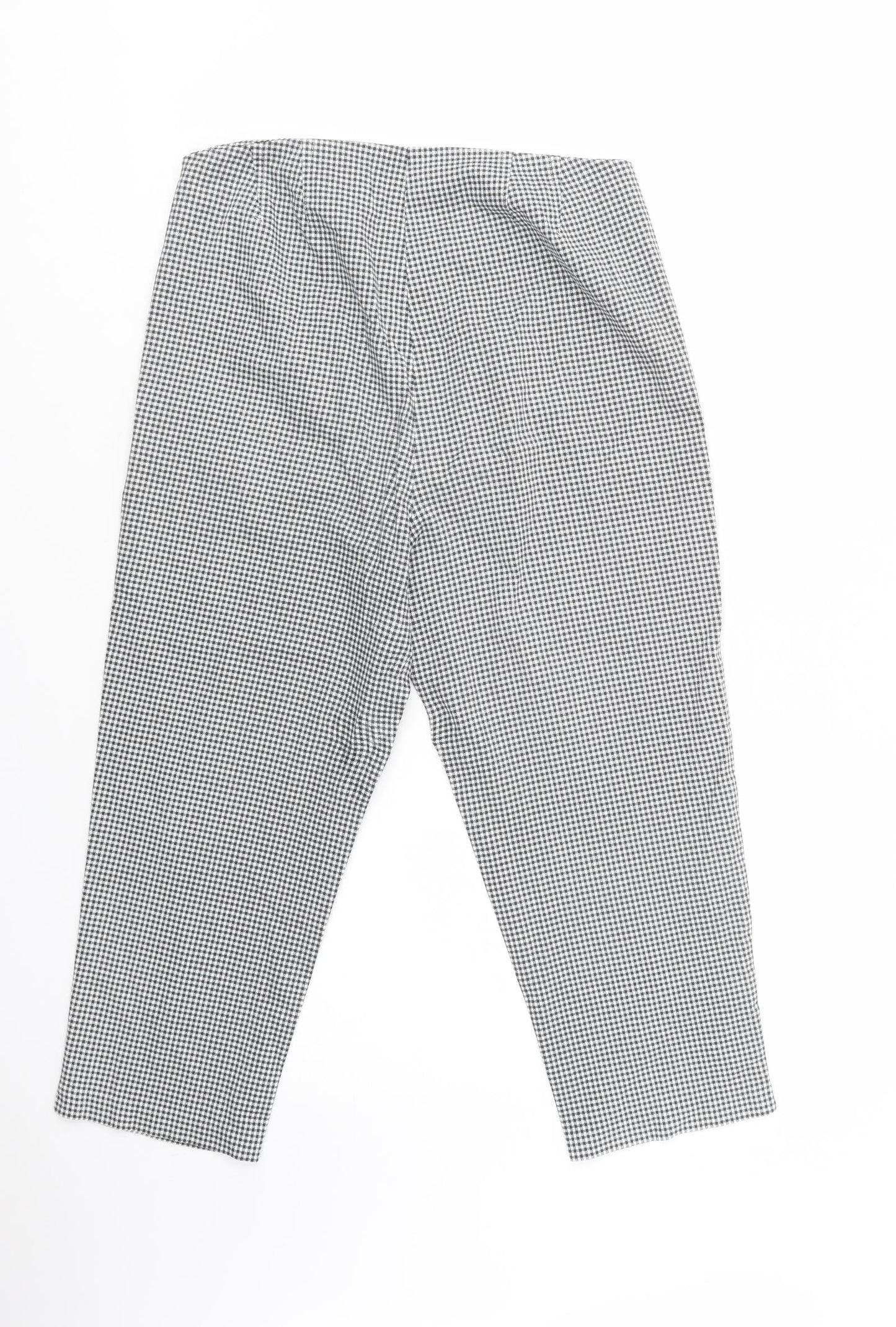 Marks and Spencer Womens Grey Check Cotton Cropped Trousers Size 12 L23 in Regular Zip