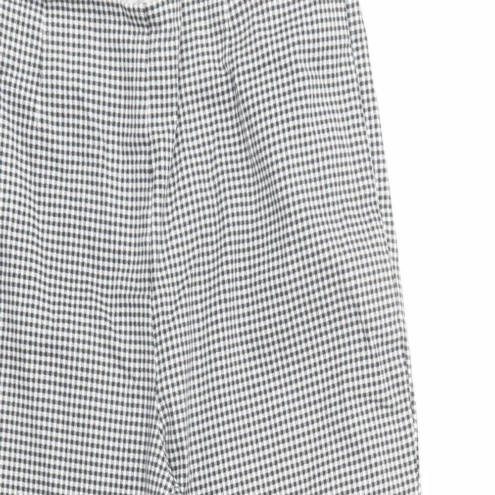 Marks and Spencer Womens Grey Check Cotton Cropped Trousers Size 12 L23 in Regular Zip