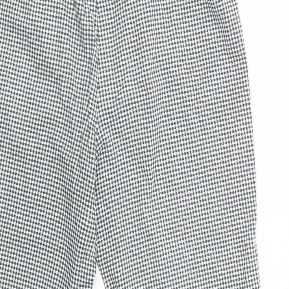 Marks and Spencer Womens Grey Check Cotton Cropped Trousers Size 12 L23 in Regular Zip