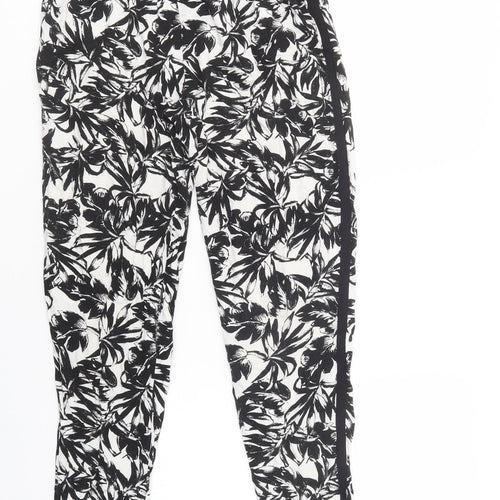 Dorothy Perkins Womens Black Floral Viscose Trousers  Size 8 L27 in Regular Drawstring