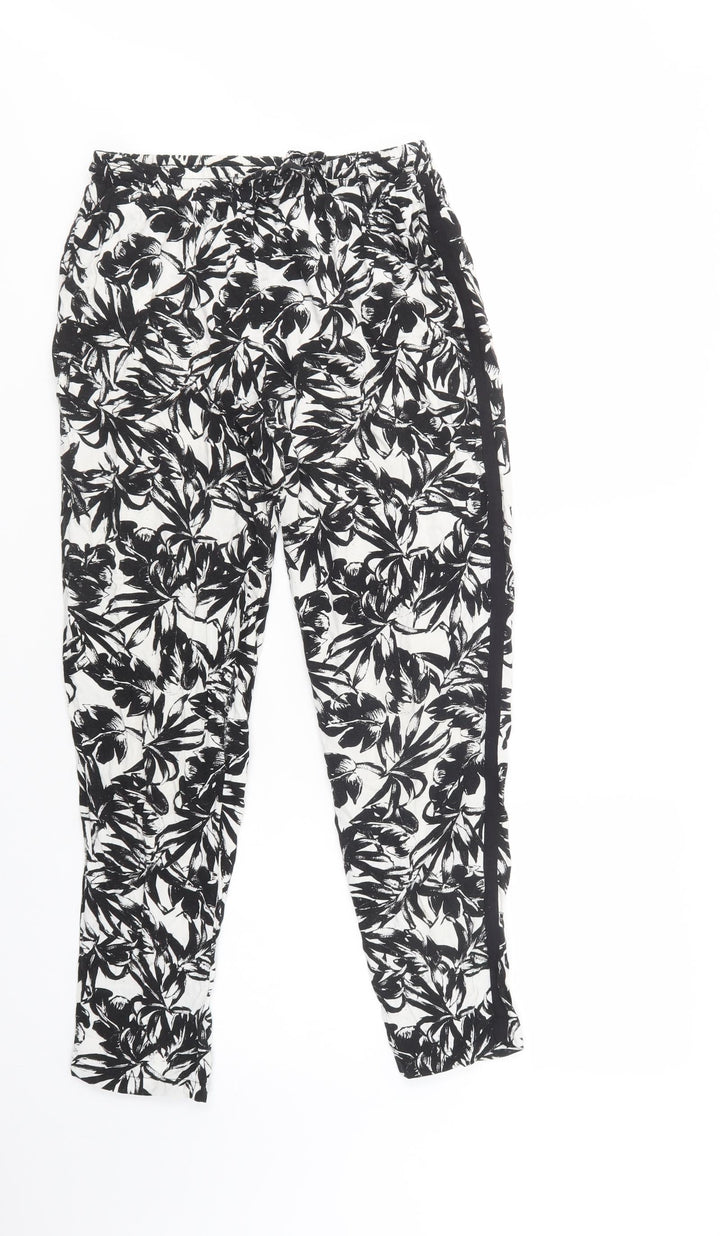 Dorothy Perkins Womens Black Floral Viscose Trousers Size 8 L27 in Regular Drawstring