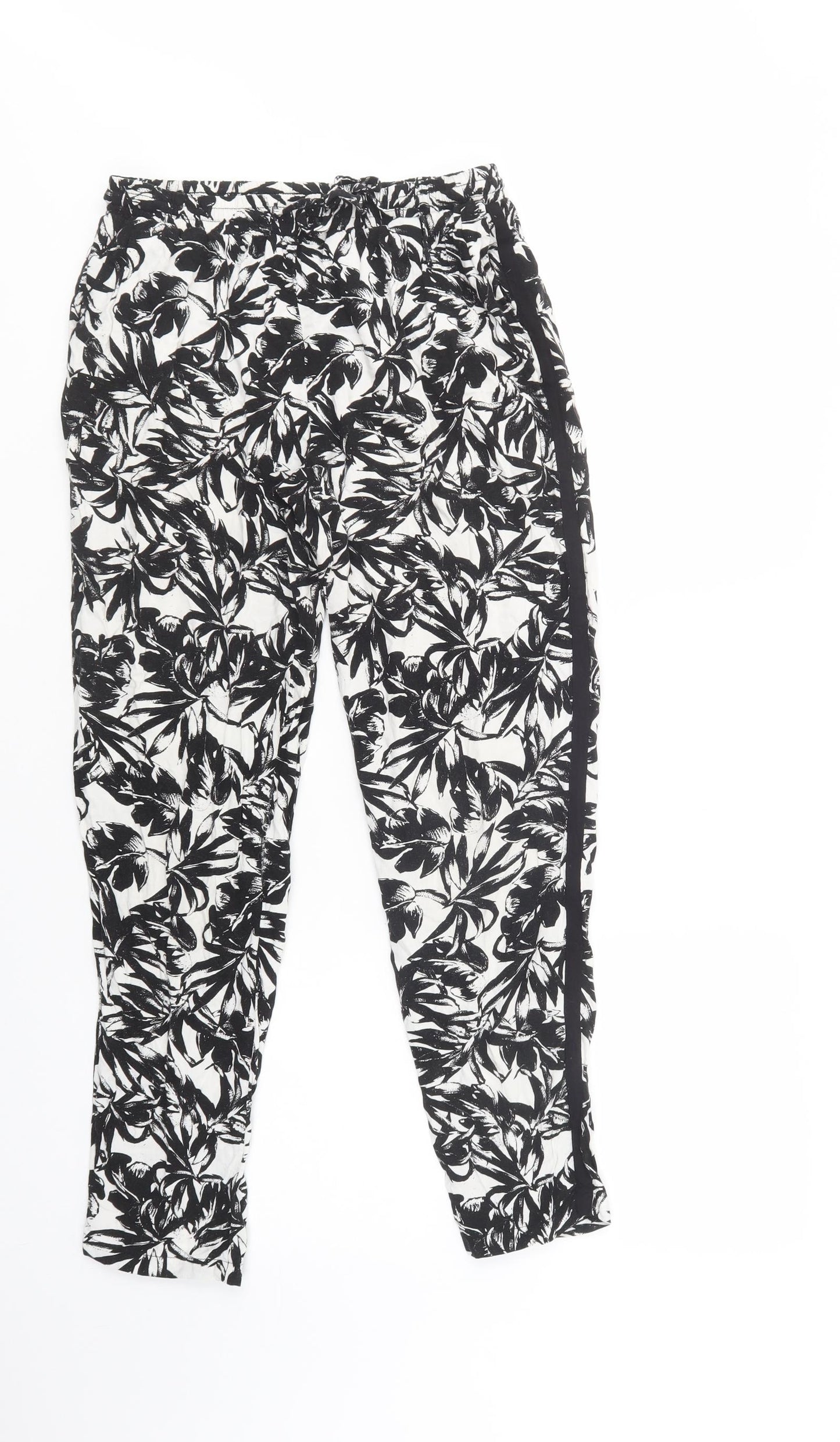 Dorothy Perkins Womens Black Floral Viscose Trousers  Size 8 L27 in Regular Drawstring