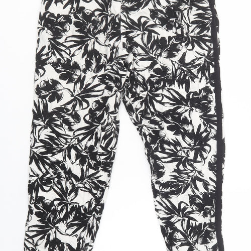 Dorothy Perkins Womens Black Floral Viscose Trousers  Size 8 L27 in Regular Drawstring