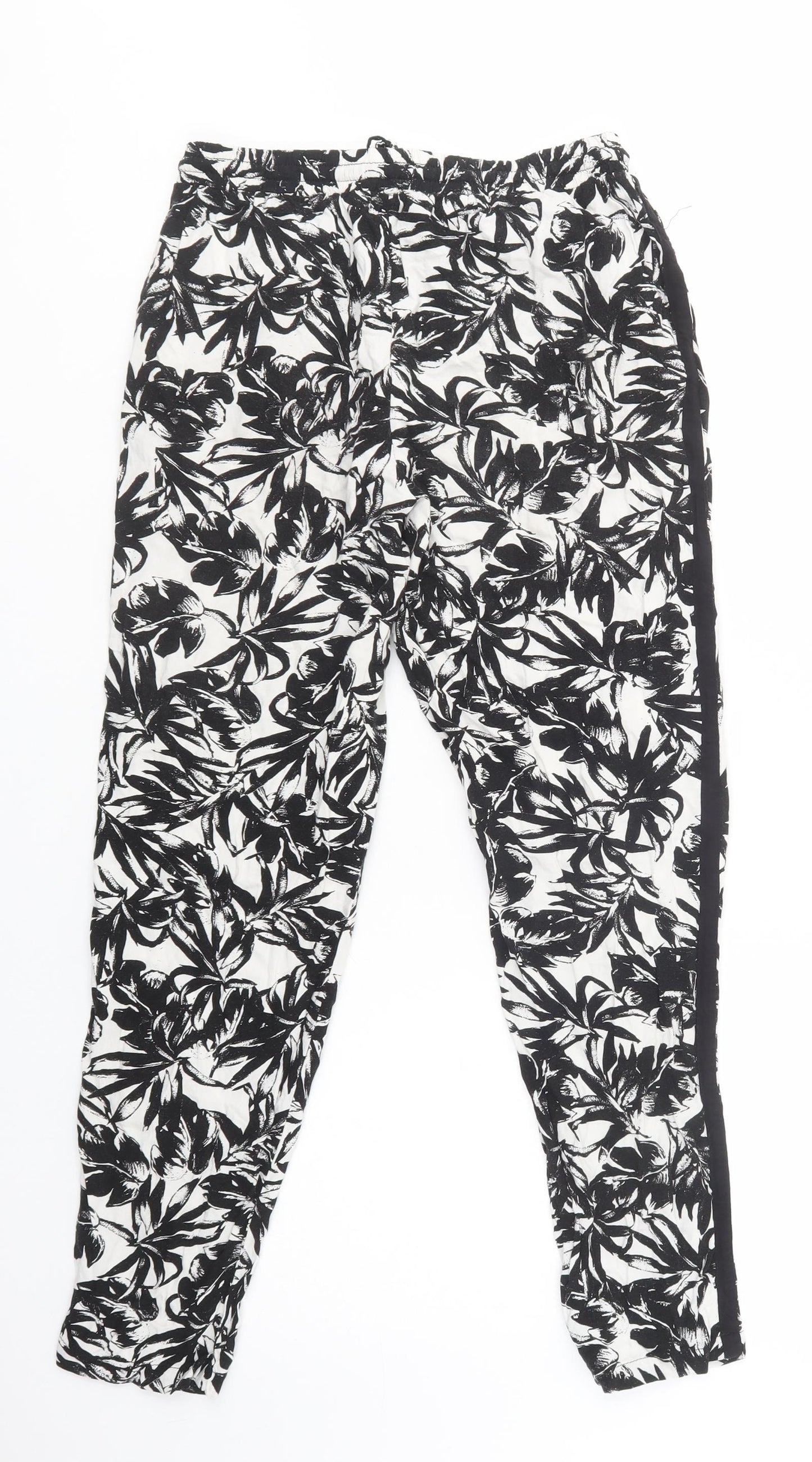 Dorothy Perkins Womens Black Floral Viscose Trousers  Size 8 L27 in Regular Drawstring
