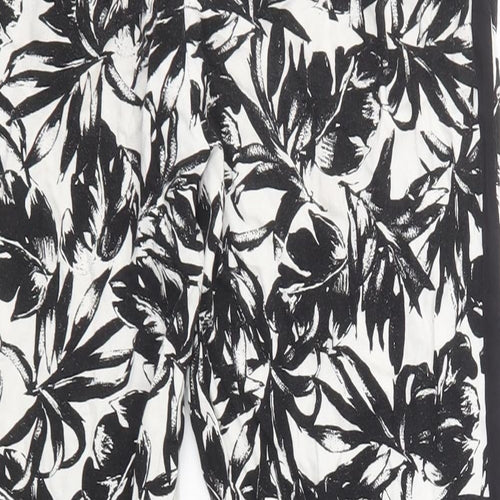 Dorothy Perkins Womens Black Floral Viscose Trousers  Size 8 L27 in Regular Drawstring