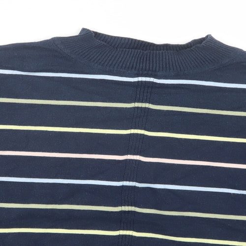 Marks and Spencer Womens Blue Mock Neck Striped Cotton Pullover Jumper Size S
