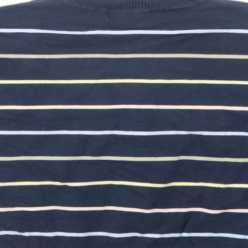 Marks and Spencer Womens Blue Mock Neck Striped Cotton Pullover Jumper Size S