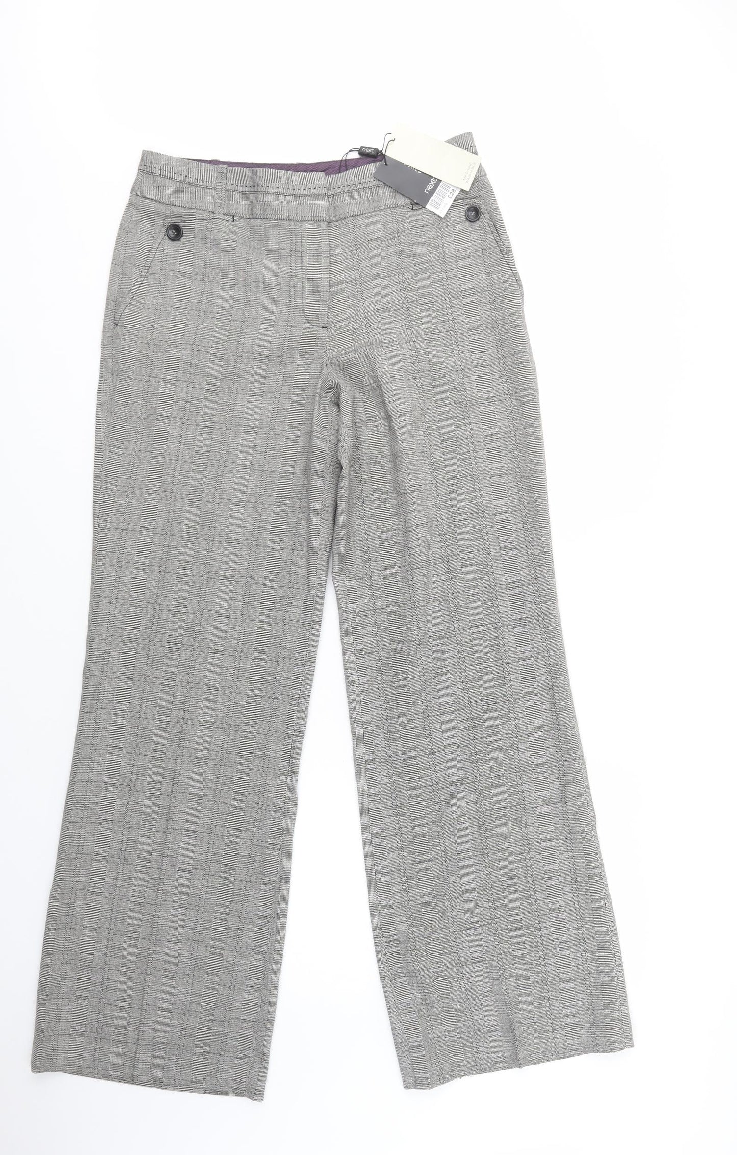 NEXT Womens Grey Check Polyester Dress Pants Trousers Size 12 L33 in Regular Button