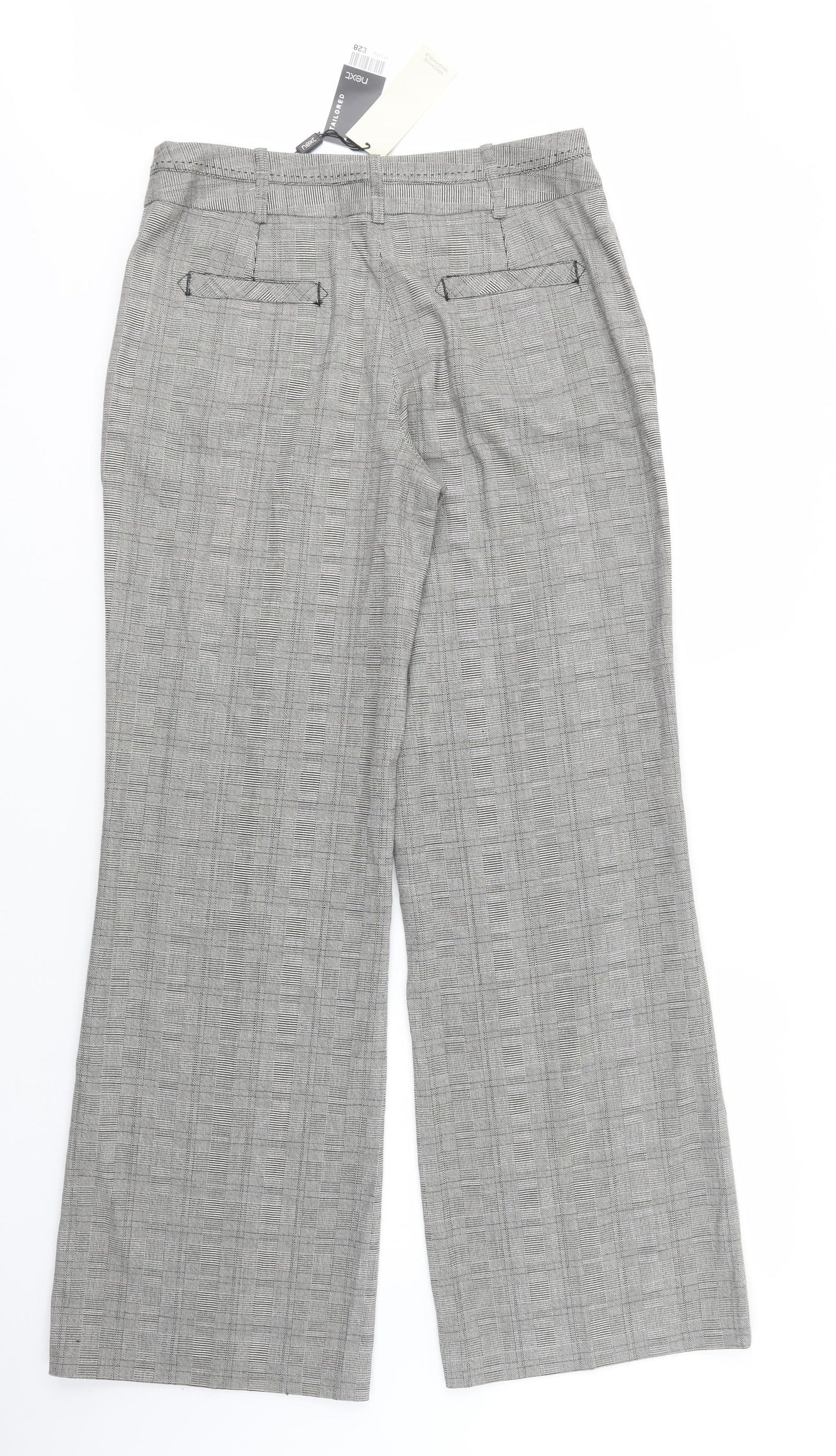 NEXT Womens Grey Check Polyester Dress Pants Trousers Size 12 L33 in Regular Button