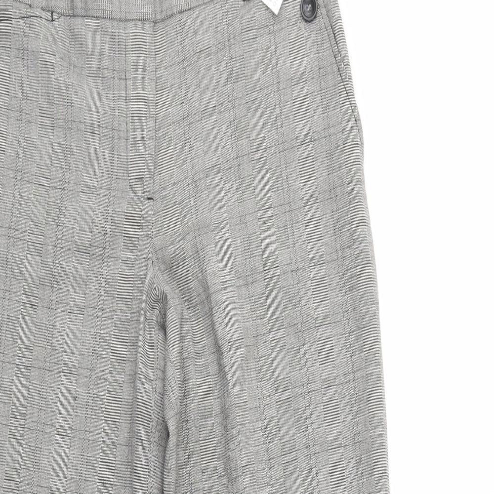 NEXT Womens Grey Check Polyester Dress Pants Trousers Size 12 L33 in Regular Button