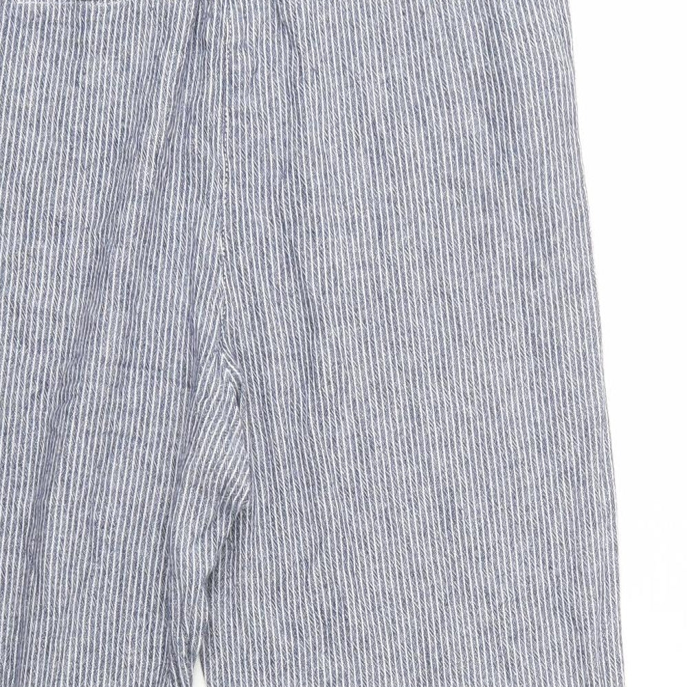 NEXT Womens Blue Striped Linen Cropped Trousers Size 16 L26 in Regular Drawstring