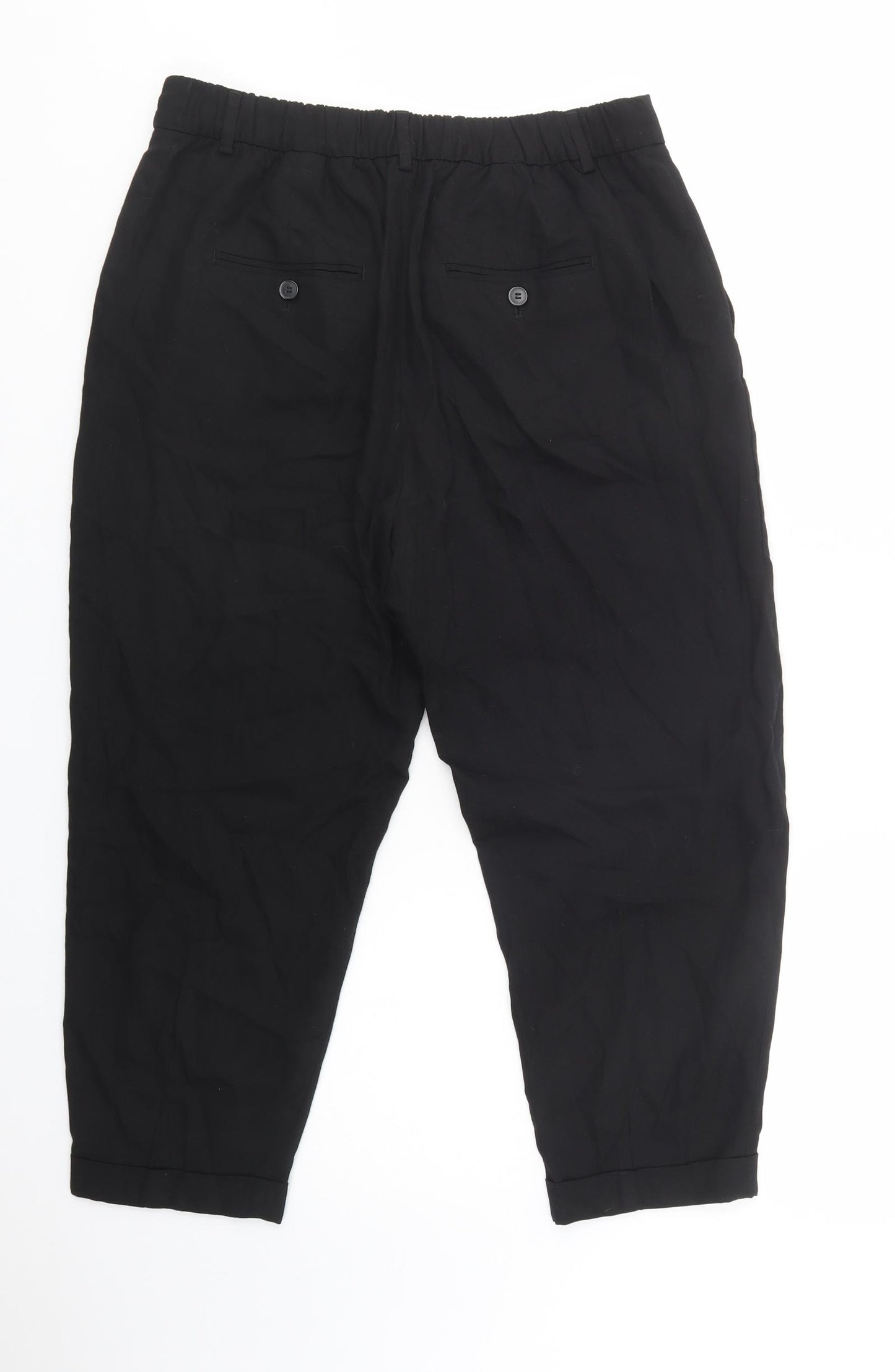 Zara Womens Black  Lyocell Cropped Trousers Size L L23 in Regular Button