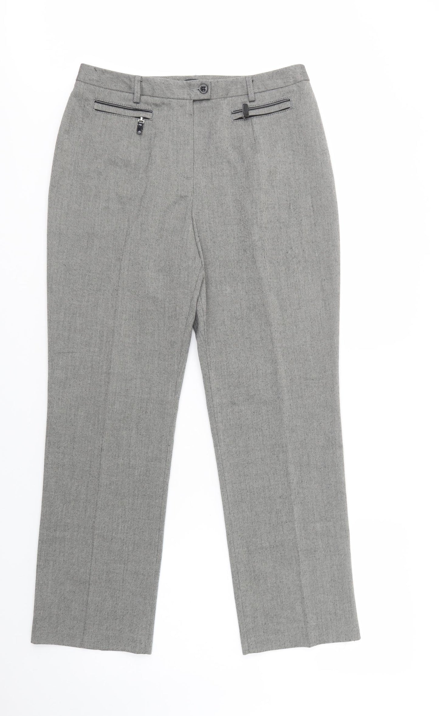 Marks and Spencer Womens Grey  Polyester Dress Pants Trousers Size 14 L29 in Regular Button