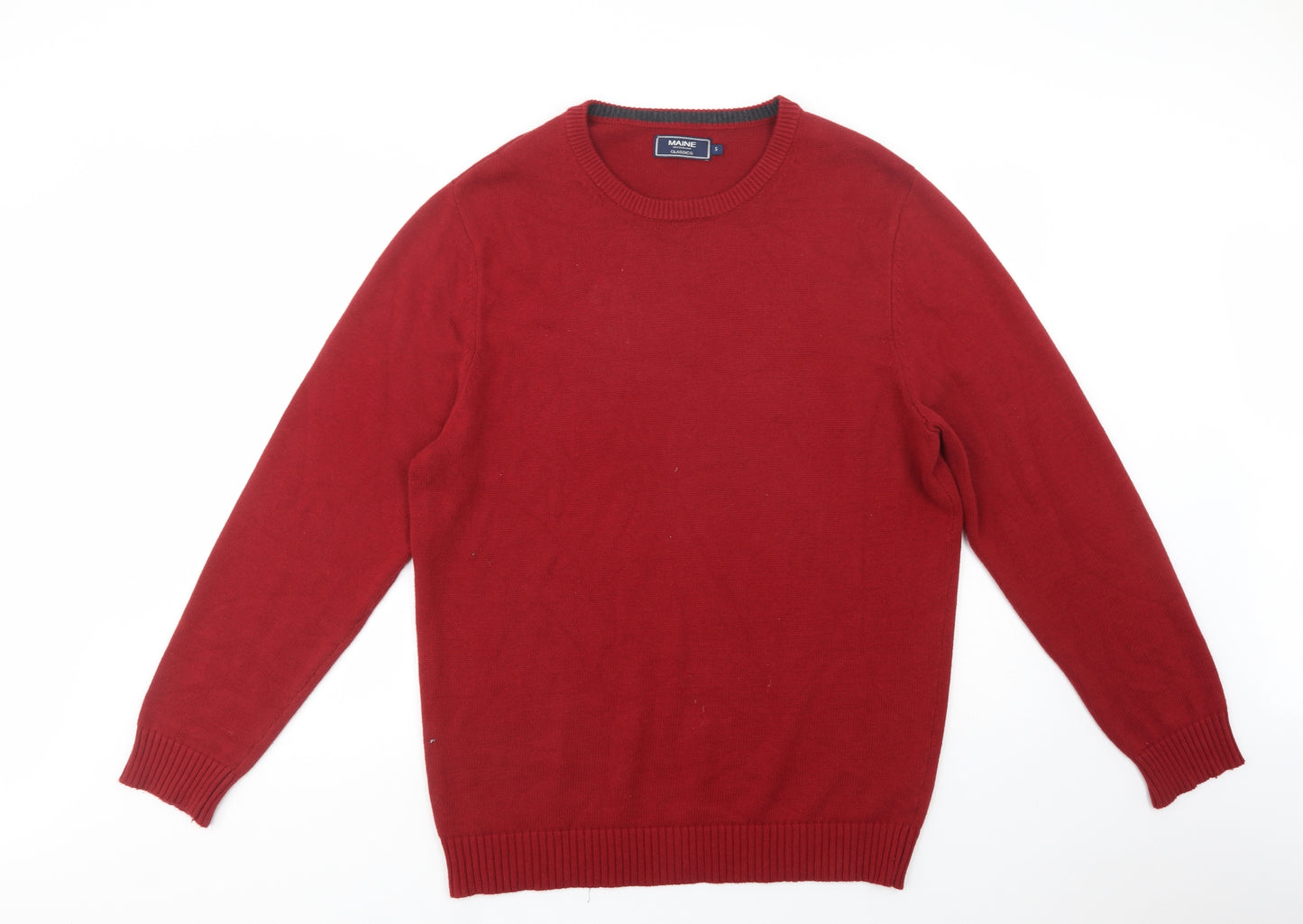 Maine New England Mens Red Crew Neck  Cotton Pullover Jumper Size S