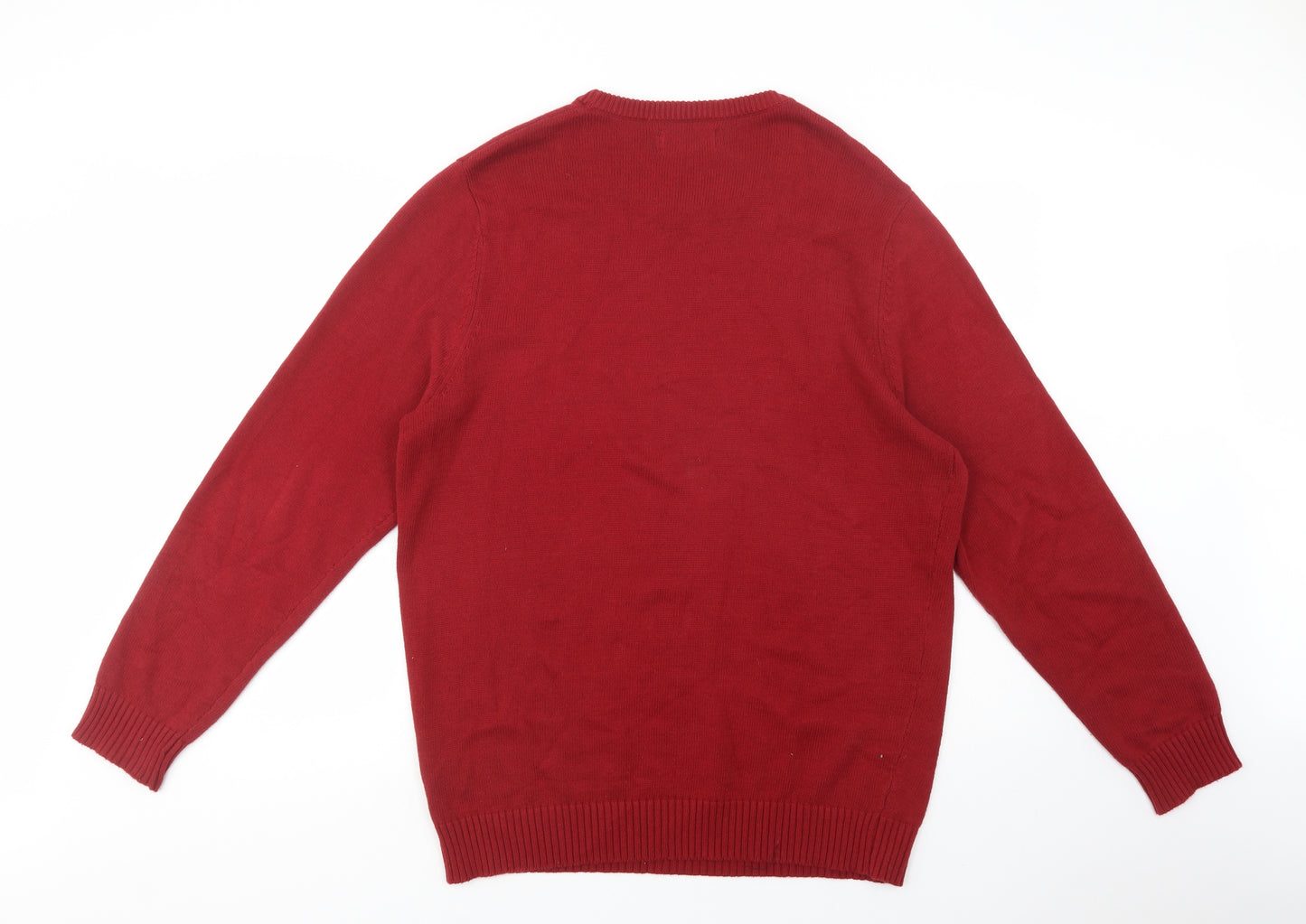 Maine New England Mens Red Crew Neck  Cotton Pullover Jumper Size S