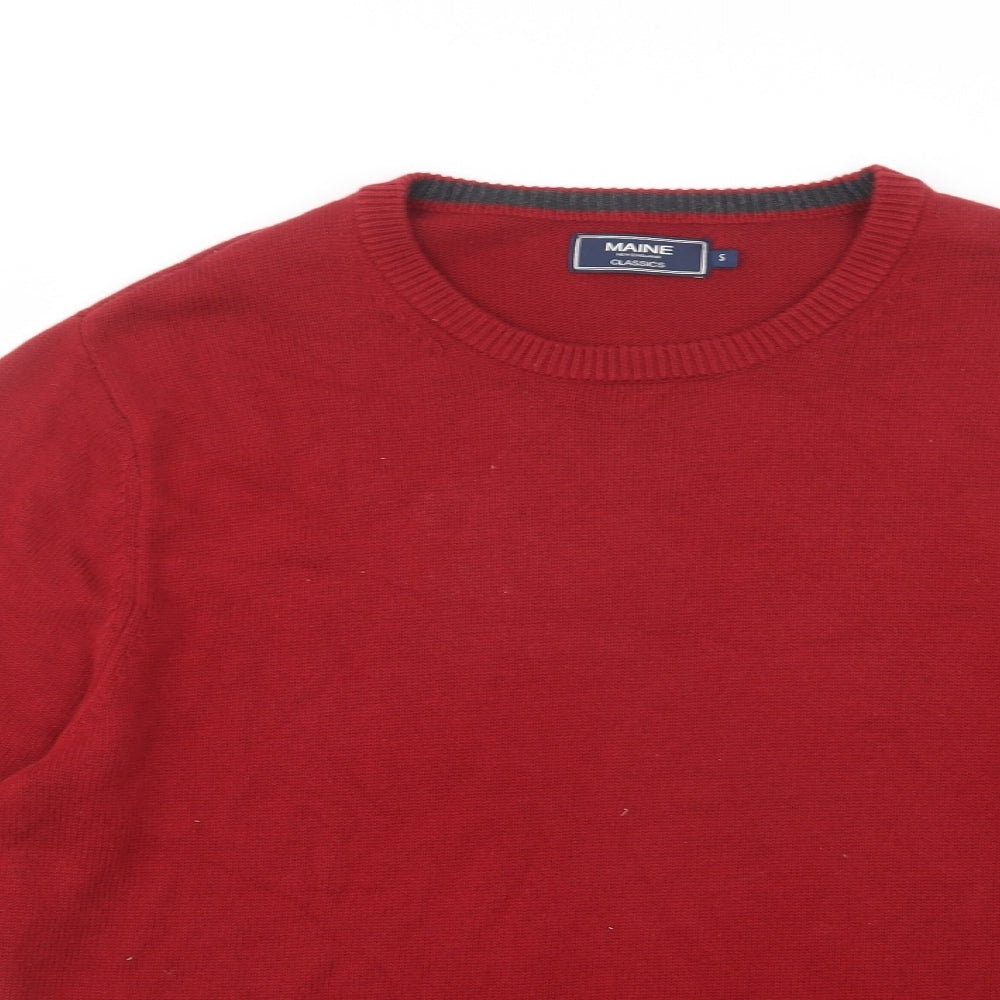 Maine New England Mens Red Crew Neck  Cotton Pullover Jumper Size S