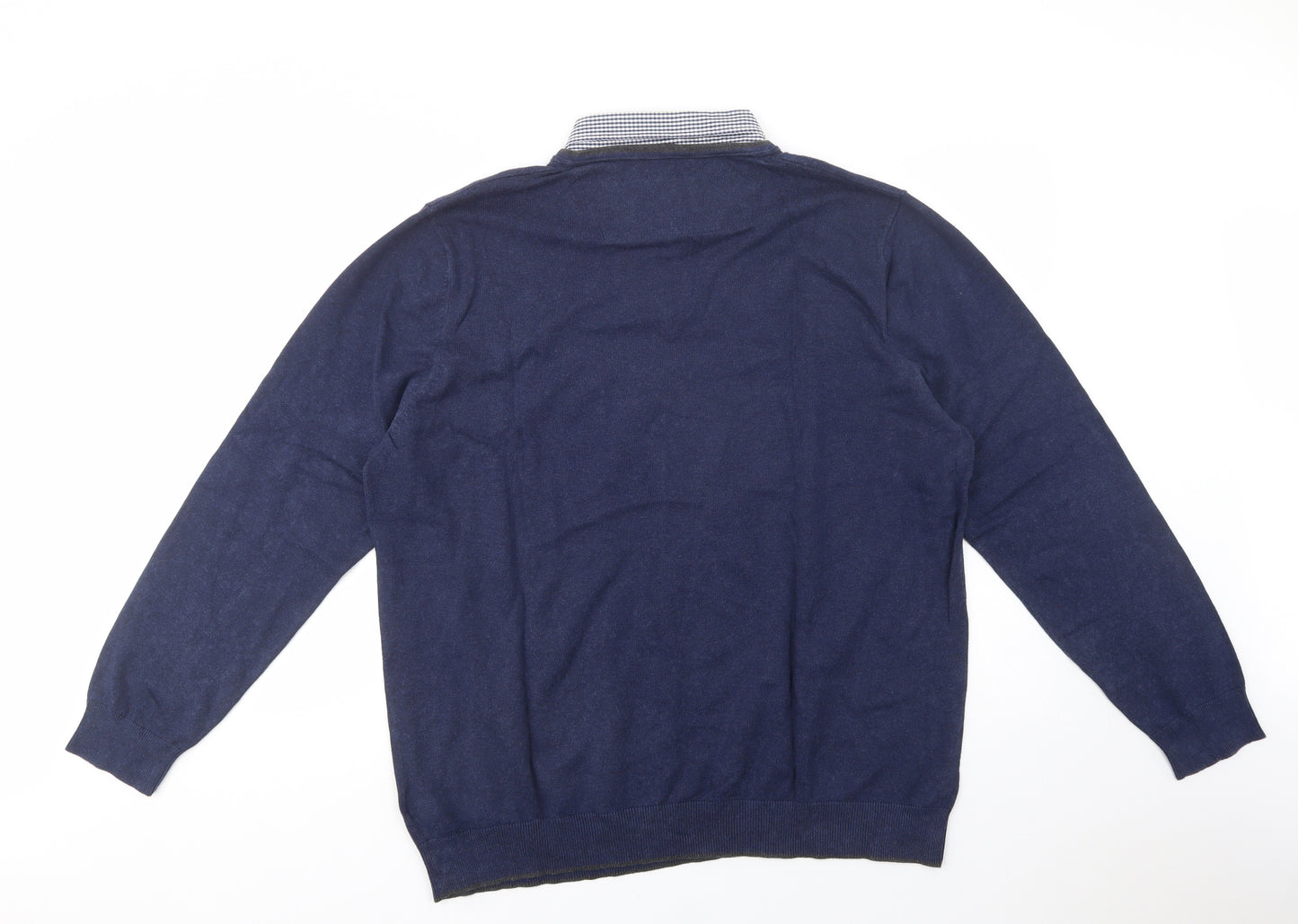 Marks and Spencer Mens Blue Collared  Cotton Pullover Jumper Size XL