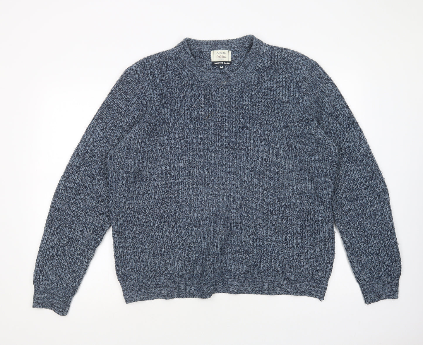 George Mens Blue Crew Neck  Acrylic Pullover Jumper Size M