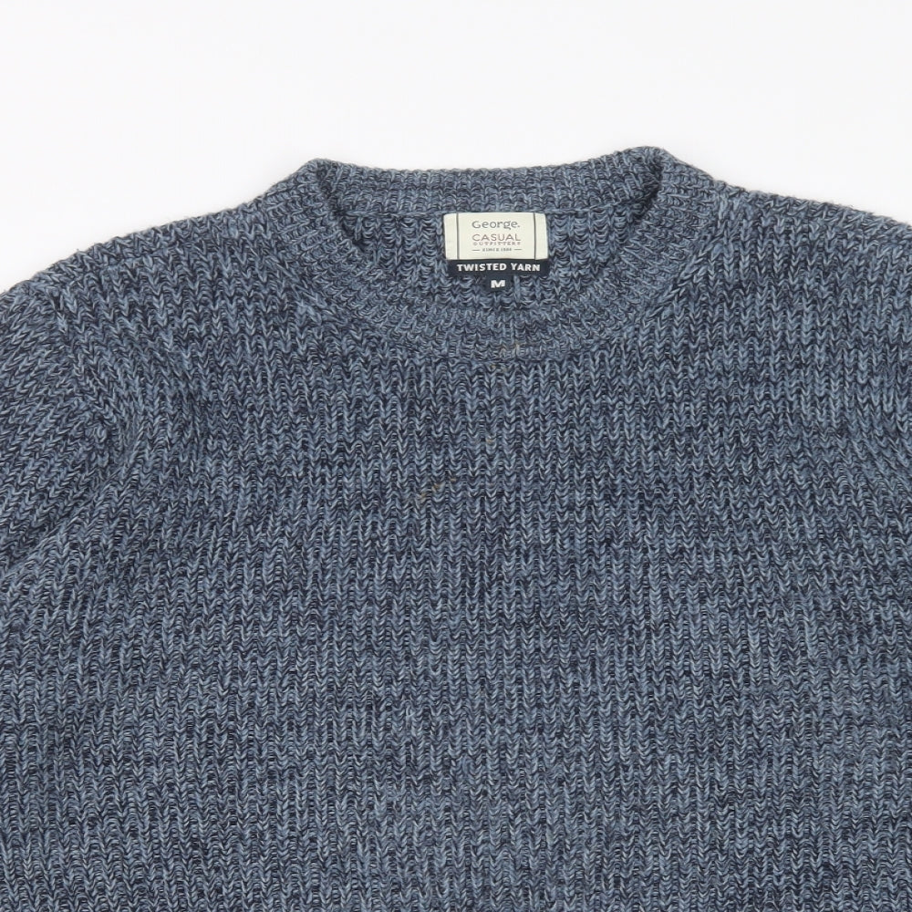 George Mens Blue Crew Neck  Acrylic Pullover Jumper Size M