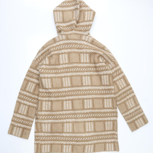 Primark Womens Brown Round Neck Plaid Acrylic Cardigan Jumper Size XS