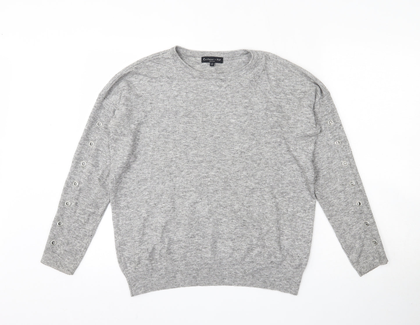 F&F Womens Grey Round Neck  Viscose Pullover Jumper Size 8