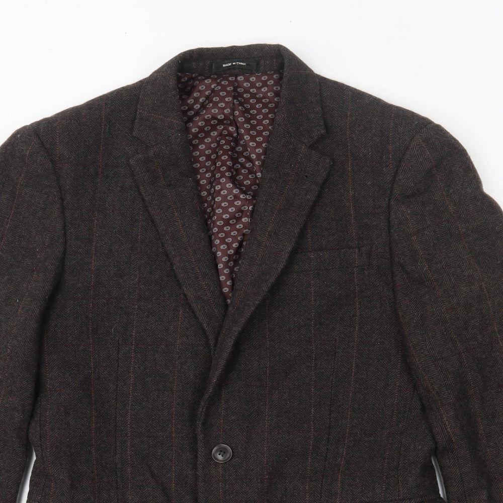 Cedar Wood State Mens Brown Herringbone  Jacket Blazer Size XS  Button