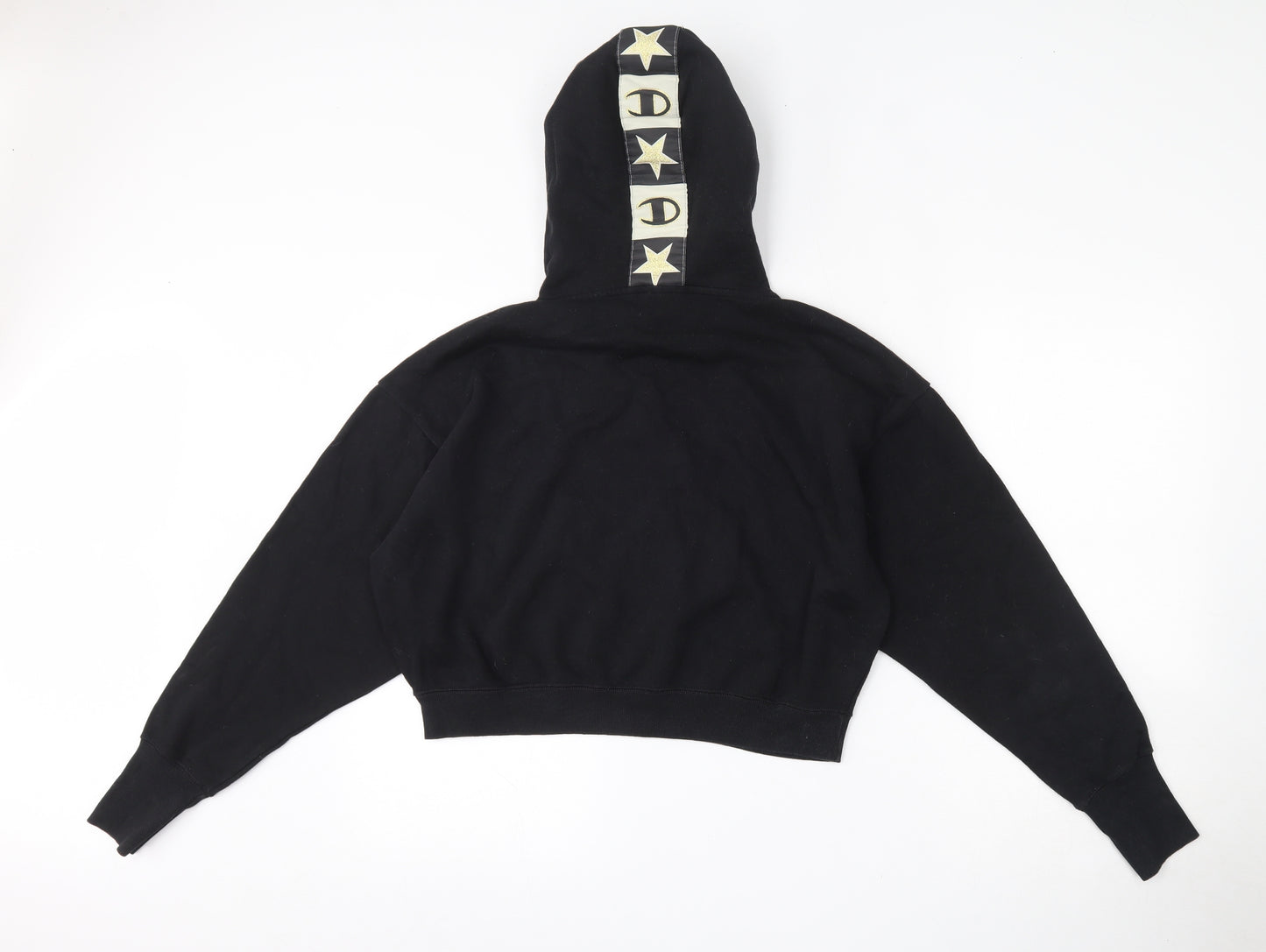 Champion Womens Black  Cotton Pullover Hoodie Size M   - Cropped