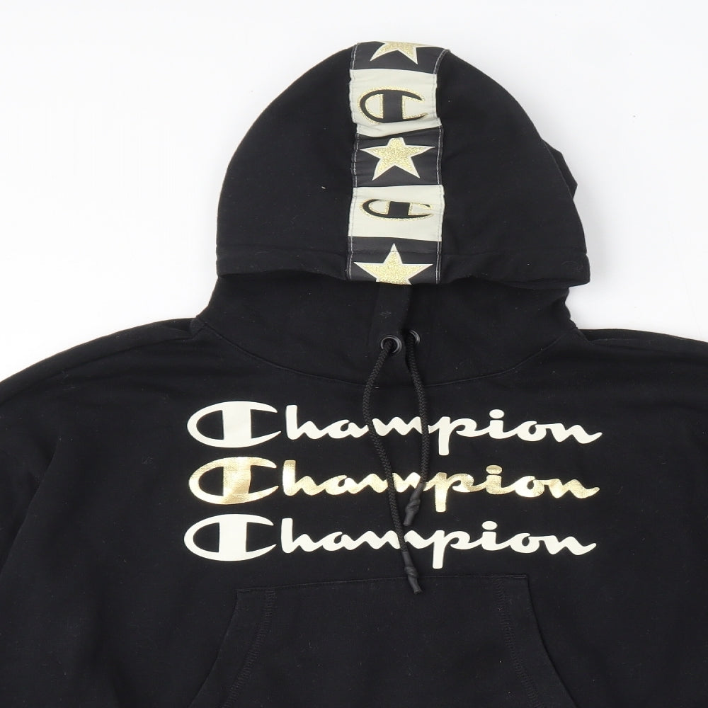 Champion Womens Black  Cotton Pullover Hoodie Size M   - Cropped