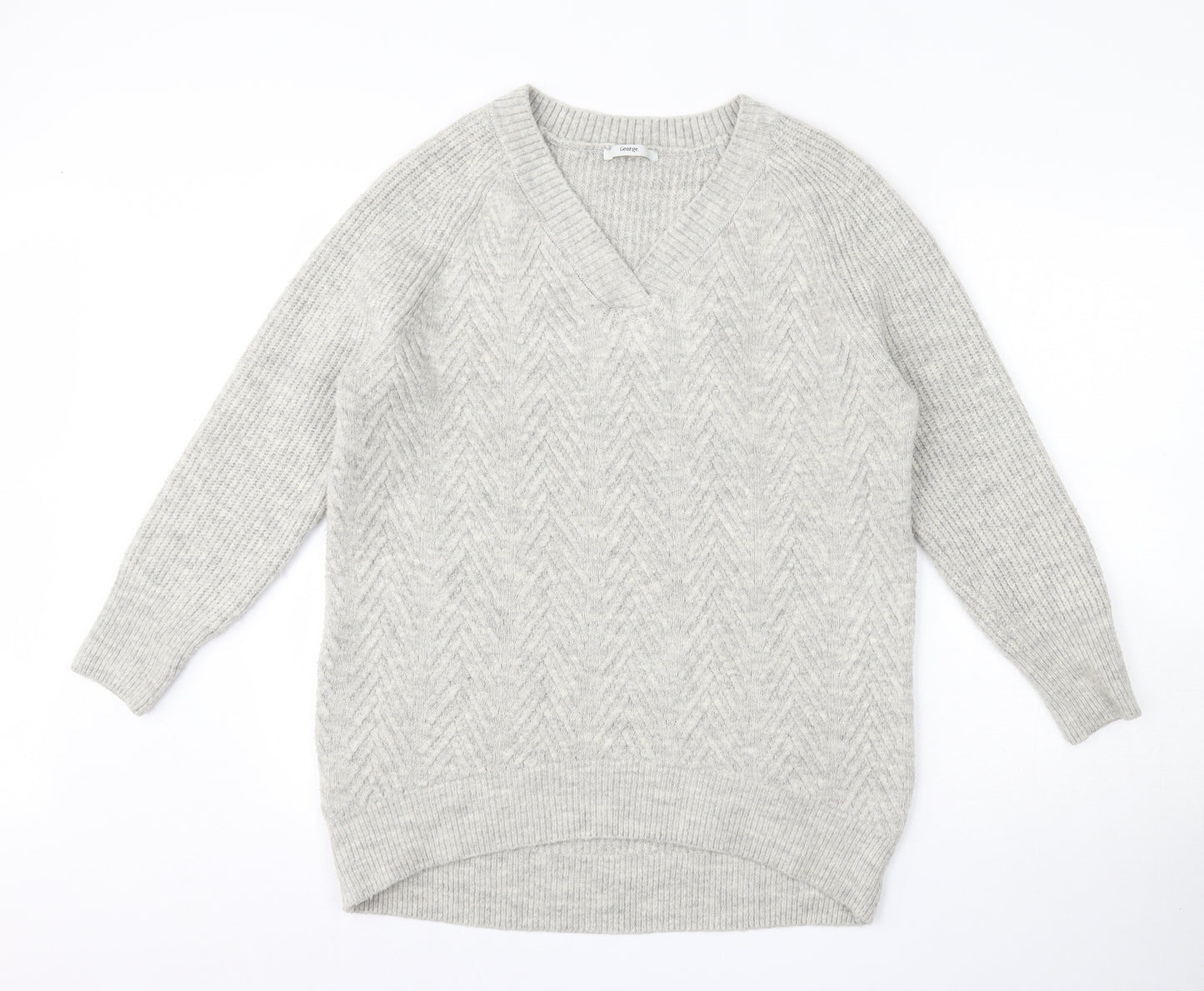 George Womens Grey V-Neck  Acrylic Pullover Jumper Size XS