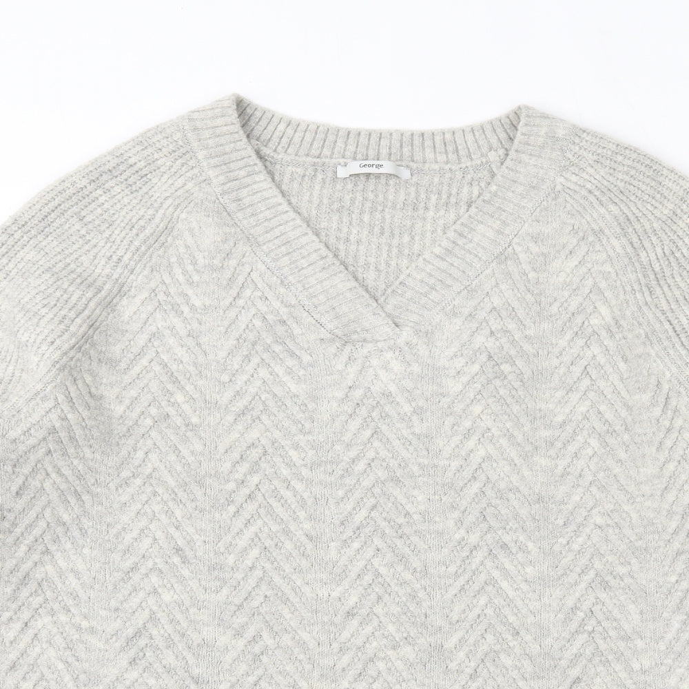 George Womens Grey V-Neck  Acrylic Pullover Jumper Size XS