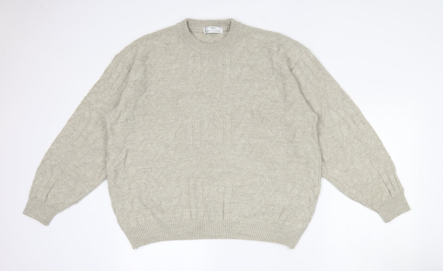 Marks and Spencer Mens Beige Round Neck  Acrylic Pullover Jumper Size XL