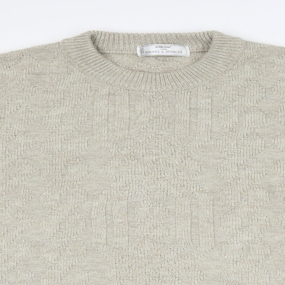 Marks and Spencer Mens Beige Round Neck  Acrylic Pullover Jumper Size XL