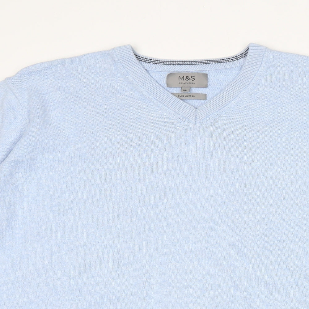 Marks and Spencer Mens Blue V-Neck  Cotton Pullover Jumper Size XL