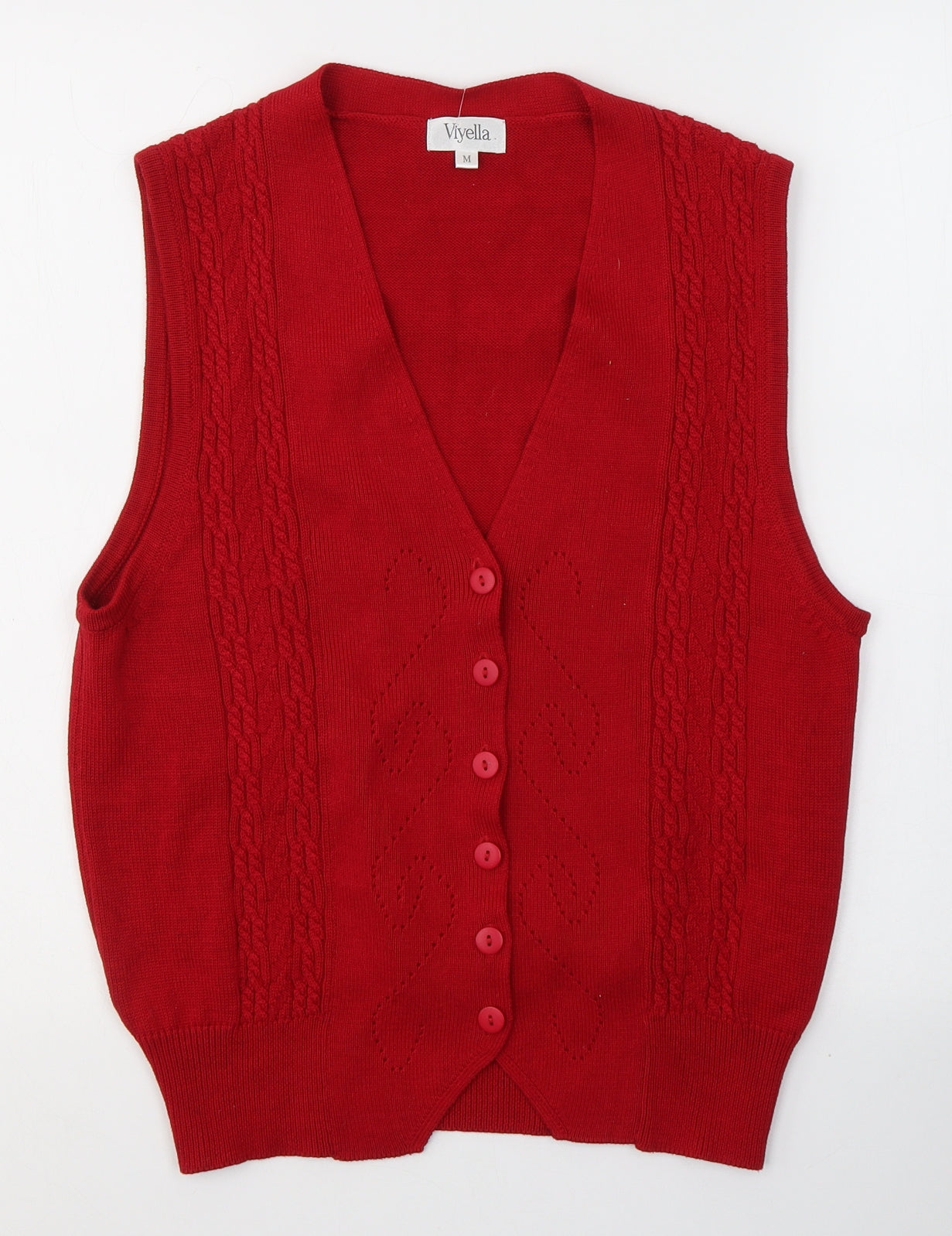 Viyella Womens Red V-Neck  Cotton Cardigan Jumper Size M