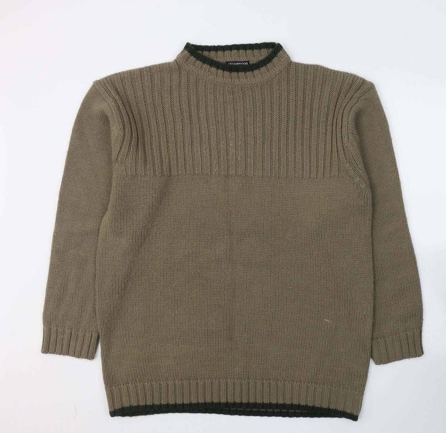 Cedar Wood State Mens Green Round Neck  Acrylic Pullover Jumper Size L
