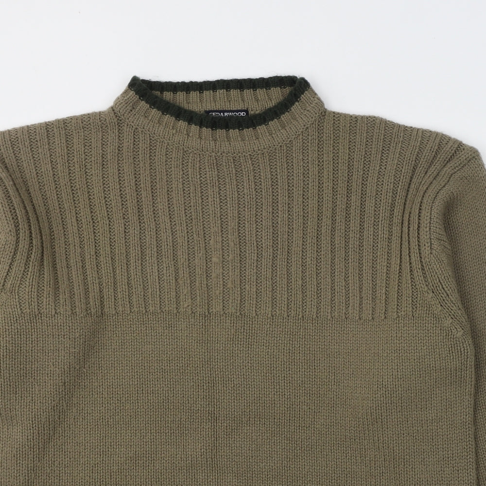 Cedar Wood State Mens Green Round Neck  Acrylic Pullover Jumper Size L