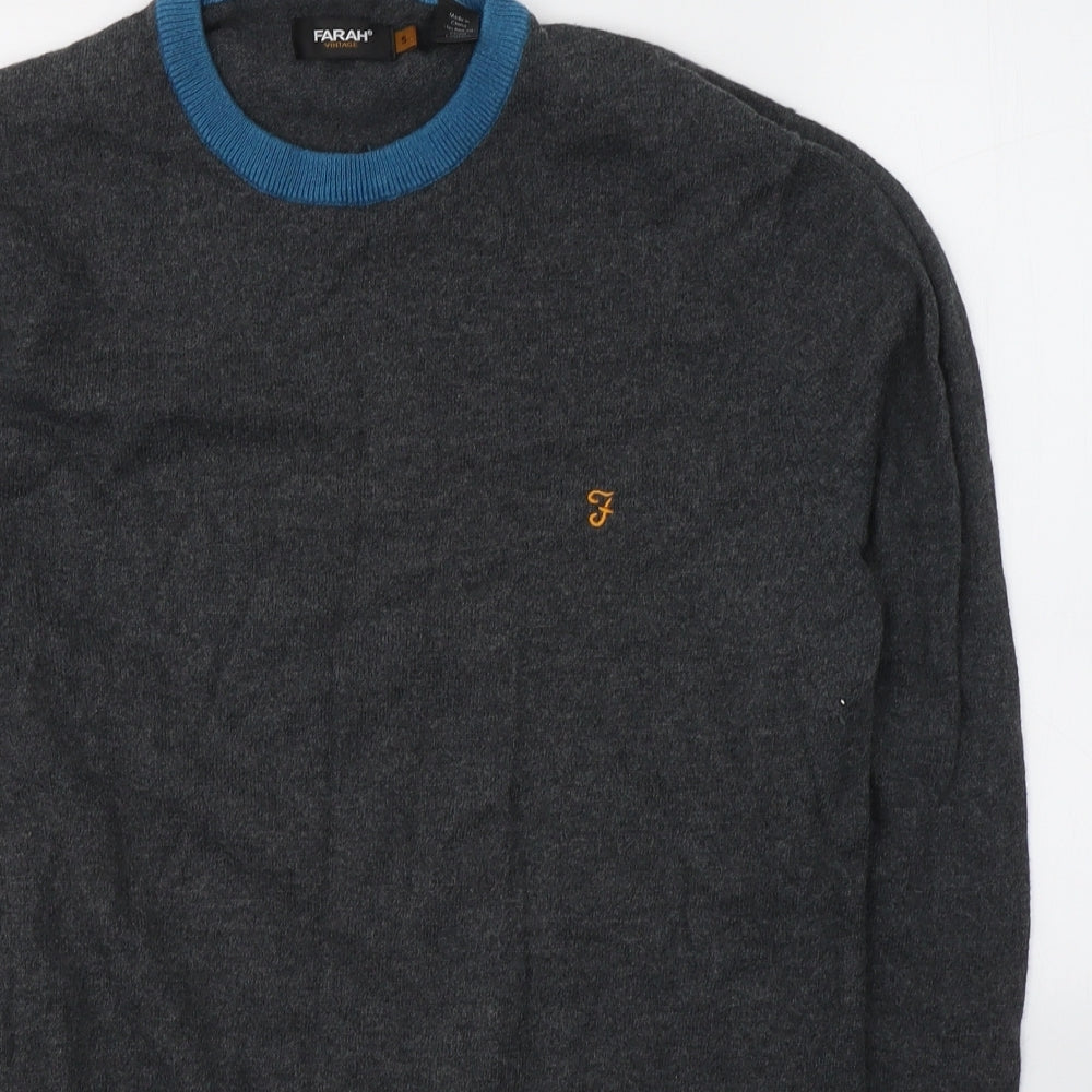 Farah Mens Grey Round Neck  Cotton Pullover Jumper Size S