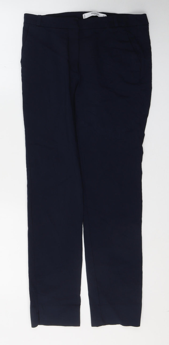 Mango Womens Blue Polyester Cropped Trousers Size 10 L26 in Regular Button