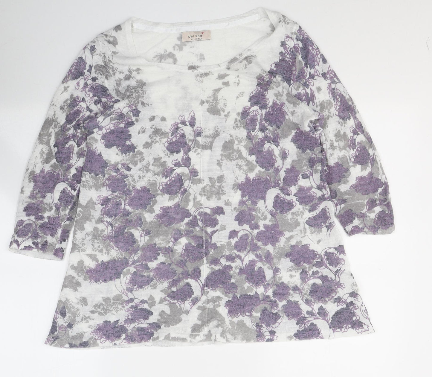 Marks and Spencer Womens White Floral Acrylic Basic Blouse Size 12 Round Neck