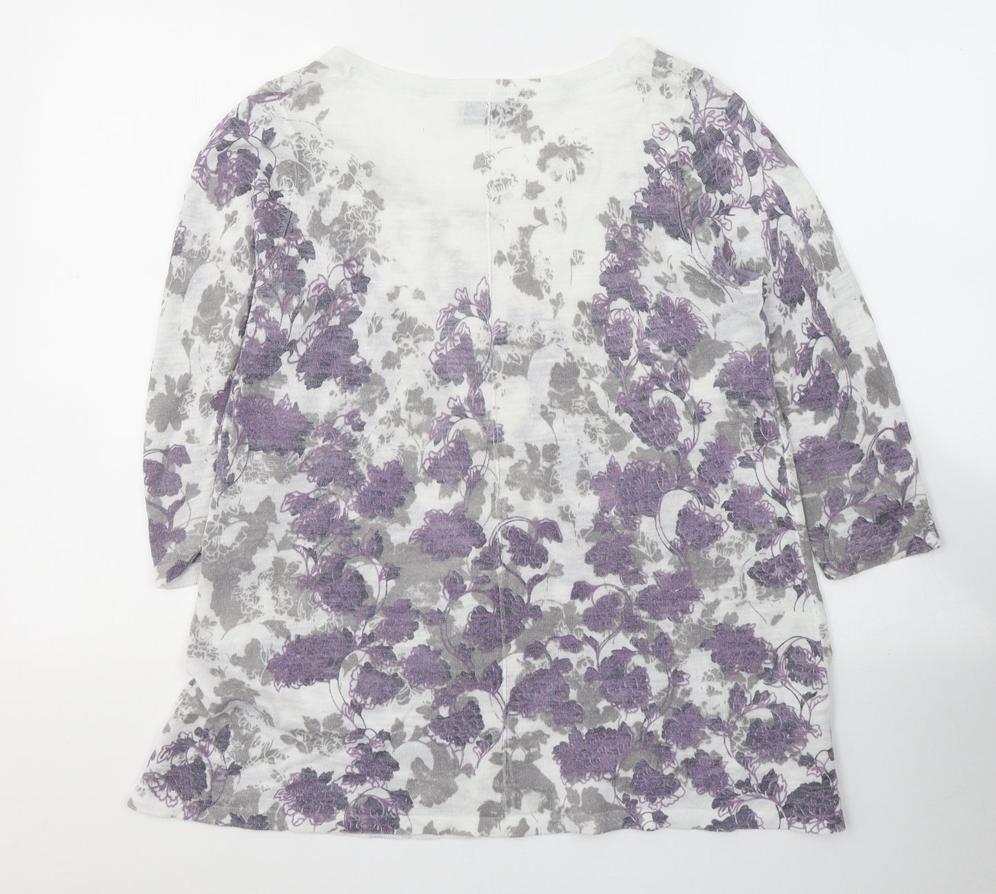 Marks and Spencer Womens White Floral Acrylic Basic Blouse Size 12 Round Neck