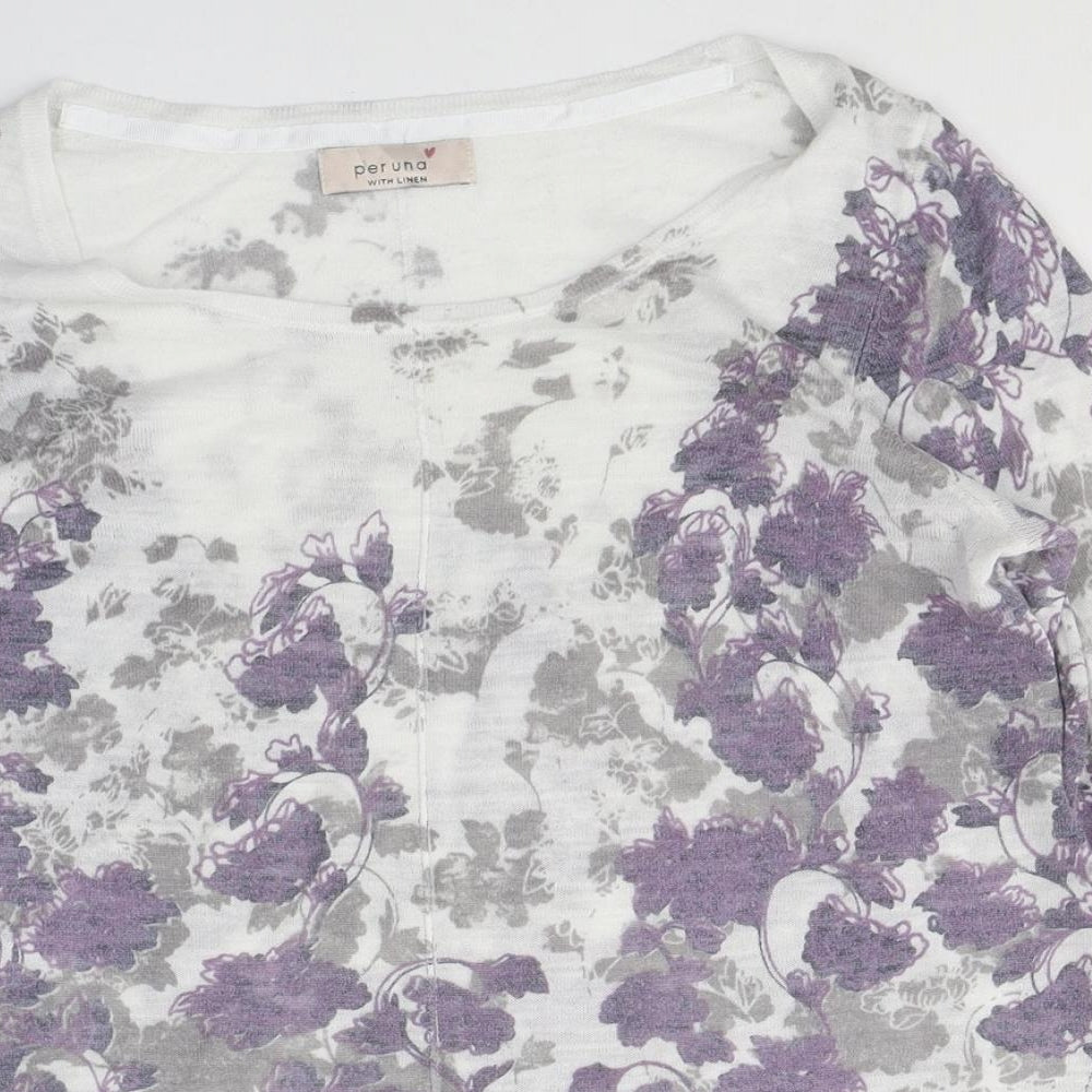 Marks and Spencer Womens White Floral Acrylic Basic Blouse Size 12 Round Neck