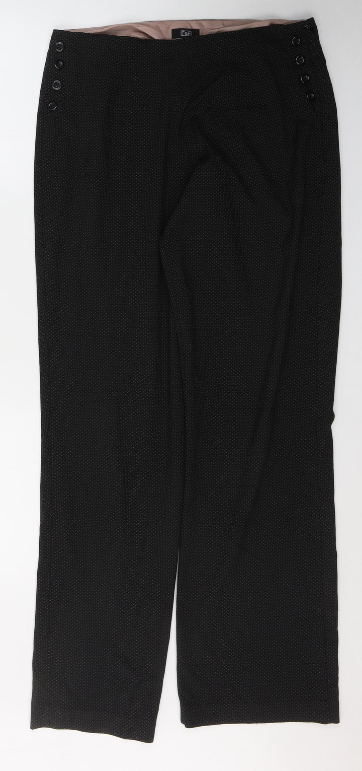 F&F Womens Black Polka Dot Polyester Trousers Size 10 L31 in Regular Zip