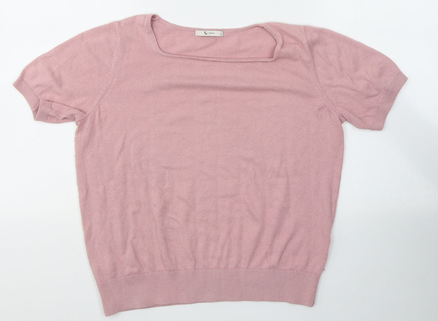 TU Womens Pink  Cotton Basic T-Shirt Size 12 Round Neck