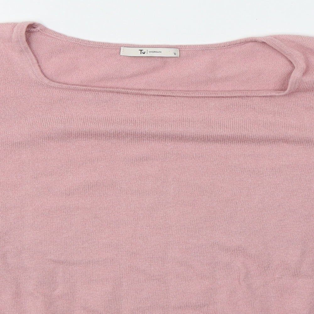 TU Womens Pink  Cotton Basic T-Shirt Size 12 Round Neck