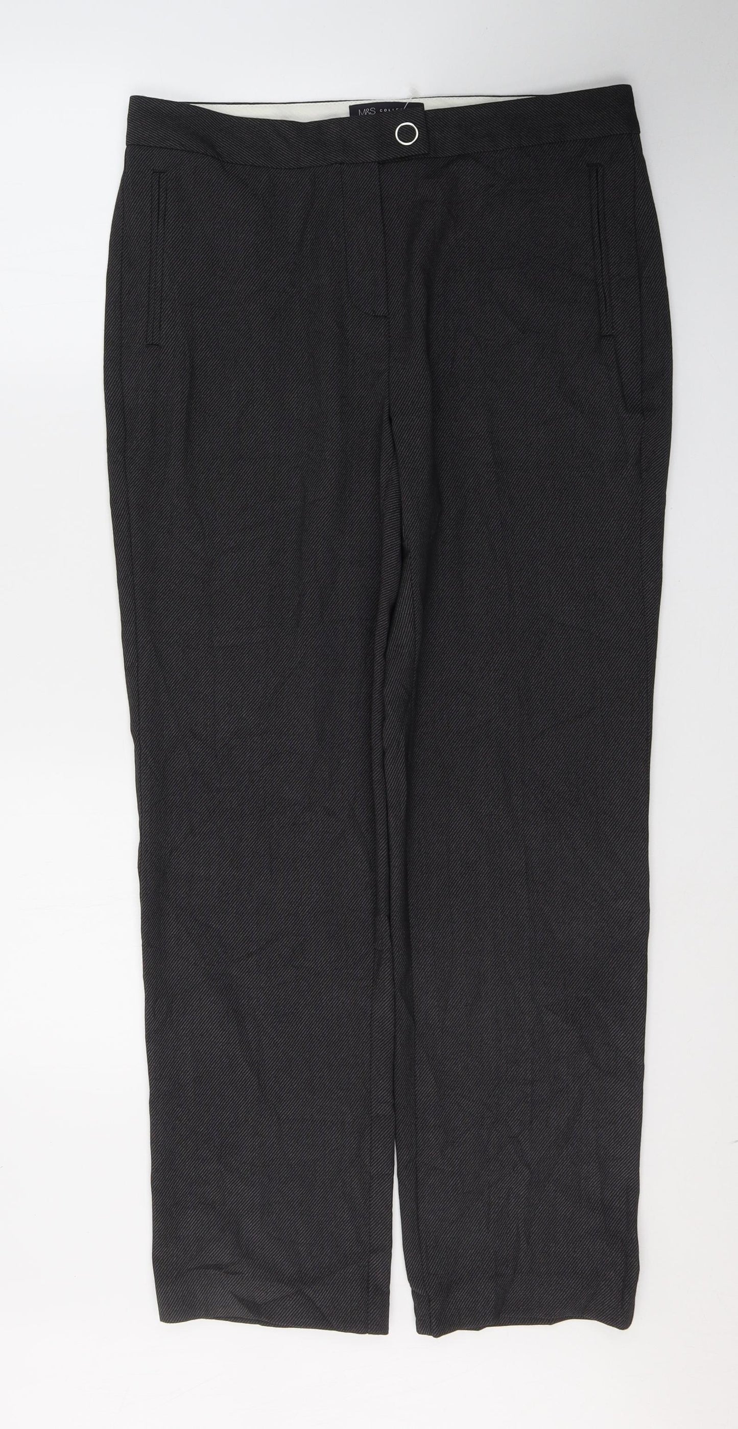 Marks and Spencer Womens Grey  Polyester Trousers  Size 12 L28 in Regular Button