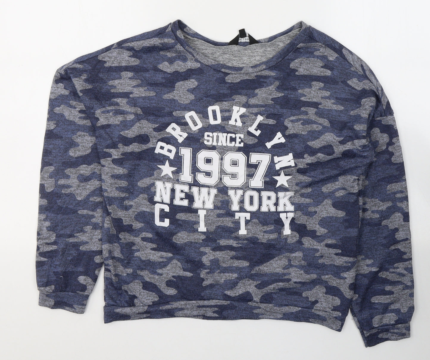 New Look Girls Blue Camouflage Polyester Basic Casual Size 14-15 Years Round Neck Pullover - Brooklyn 1997