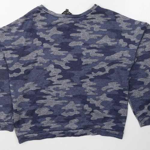 New Look Girls Blue Camouflage Polyester Basic Casual Size 14-15 Years Round Neck Pullover - Brooklyn 1997